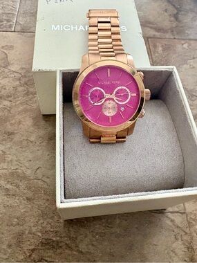 Michael Kors Rose Gold Watch with Hot Pink Dial